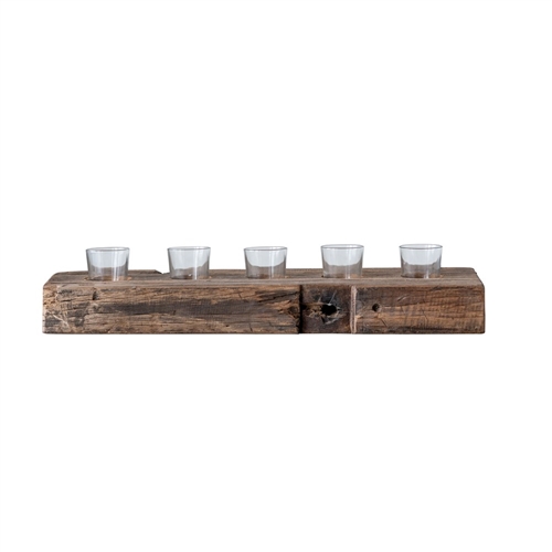 Reclaimed Wood Holder with Glass Votives
